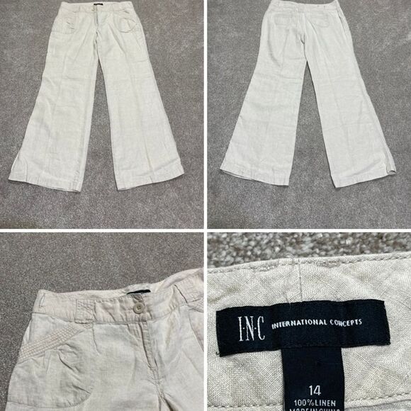 Inc international concepts womens wide leg pants sz 14 oatmeal linen trousers - Picture 1 of 12